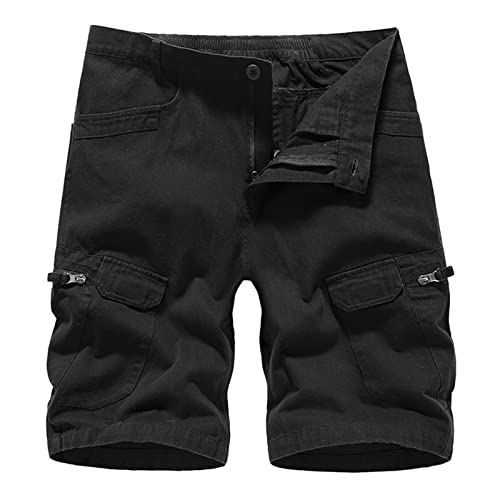 Smog Hose Herren Tooling Casual Pocket Shorts Zipper Outdoor Multi Solid Fashion Color Mens Shorts Buckle Herren Cargohose Matschhose Herren Wasserdicht (Black, XXL) von rtdgcv