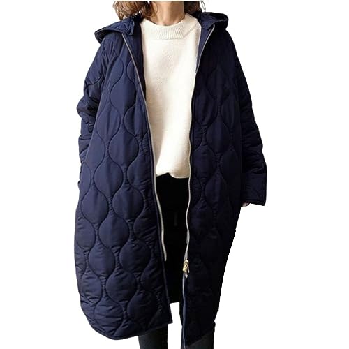 Steppjacke Damen Leicht Lang Modischer und lässiger einfarbiger Baumwollmantel mit langer Kapuze für Damen, stilvolle Oberbekleidung Pullover Ohne Ärmel Daunenjacke Damen Lang Winter (Blue, One Size) von rtdgcv