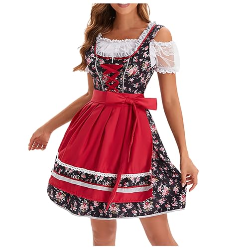 Cosplay Kostüm Bier Barkeeper Kostüm Deutsches Karnevalsbier Halloween Cosplay Metallschild Mittelalterlich Oktoberfest Dirndlkleid Deutsches Dirndlkleid (5-Watermelon Red, XL) von rtdgcv