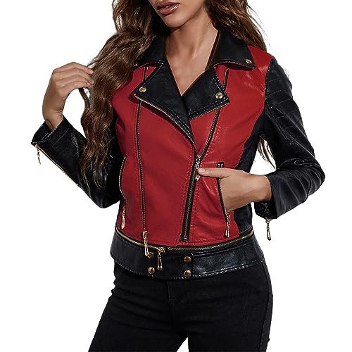 rtdgcv Damenjacke, Freizeitmantel, Oberbekleidung mit Reißverschluss, Windjacke, schwarze Jacke, Scrub-Lederjacken für Damen, Jacke und Kunstleder für Damen und Mäntel Pünktchen Mantel Damen (Red, S) von rtdgcv