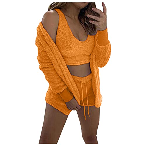 rtdgcv Frottee Schlafanzug Damen Winter Frauen Winter Mode Warm DREI Stücke Anzug Weiche Warme Flanell Shorts Pyjama Set Nette Katze Bart Mit Kapuze Nachtwäsche Schlafanzug Damen Winter Kuschelig von rtdgcv
