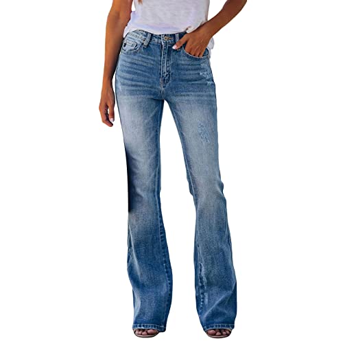 rtdgcv Jeans Damen High Waist Stretch Damen Stretch Wide Leg High Waisted Casual Bell Bottom Jeanshose Jeanshosen Damen Stretch Günstig Gummizug Hosen Damen Jeans Baggy von rtdgcv