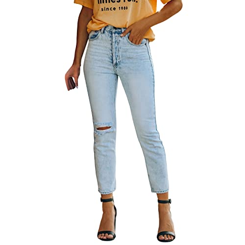 rtdgcv Jeans Damen Skinny Löcher Jeans Damen High Waist Stretch Damen-Jeans im zerrissenen Streetstyle mit schmaler Passform, ausgefranste Distressed-Denim-Hose Jeanshosen Herren von rtdgcv