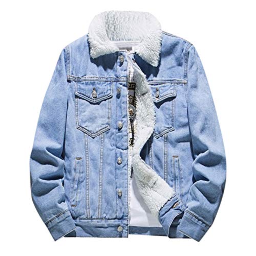 rtdgcv Jeansjacke Herren Gefüttert Winterjacke Herren Fleecejacke mit Retro-Design Herren Fleecejacke mit Knöpfen und Reverskragen Männer Fleecejacke in verschiedenen Farbvarianten (Blue, XXXXXXL) von rtdgcv