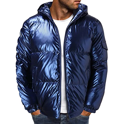 rtdgcv Reflektierende Mäntel für Männer mit Kapuze Trend Baumwollfarbe gepolstert glänzend für Männer Winter Mantel Herren Frau Lederjacke Herren Winter Jacke Herren Winter Mit Kapuze von rtdgcv