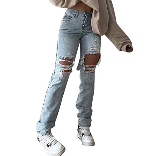 rtdgcv Schwarze Weste Teenager Damenjeans Hohe Taille Jeanshose Mode Jeans Lose Loch Jeanshose Pferde Sachen Für Echte Pferde (Blue, S) von rtdgcv