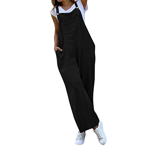 rtdgcv Silber Hose Damen Kurz Frauen lässige Ärmellose Oberhose Latzhose Lange Jumpoffhose in Fester Farbe Freizeithose im Overalls Damen Hose Arbeitshose (Black, XXL) von rtdgcv