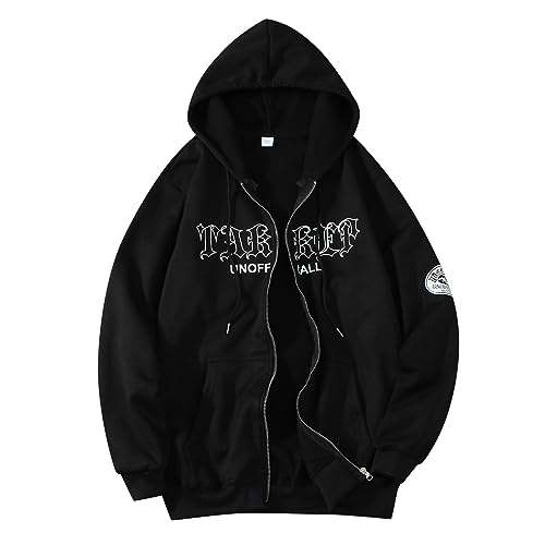 rtdgcv Sweatshirt Damen Damen Jacke Zip Up Hoodies Hip Hop Sweatshirt Vintage Goth Print Kapuzenjacke Street Fashion Unisex Kordelzug Sweatjacke mit Kapuze 90er E Girl Top Cropped Hoodie (Black, M) von rtdgcv