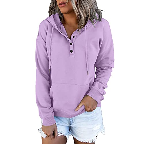 rtdgcv Sweatshirt Damen Oversized Damen Soild Printed Fashion Top Shirt mit Kapuze, Langarm, lässiges Sweatshirt, Reißverschluss, Pullover, Sweatshirt mit Tasche Oversized Hoodie (Purple, L) von rtdgcv