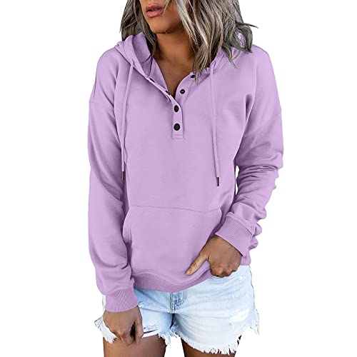 rtdgcv Sweatshirt Damen Oversized Damen Soild Printed Fashion Top Shirt mit Kapuze, Langarm, lässiges Sweatshirt, Reißverschluss, Pullover, Sweatshirt mit Tasche Oversized Hoodie (Purple, M) von rtdgcv