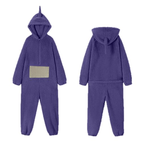 rtdgcv Teletubbies Kostüm Erwachsene Schlafanzug Damen Lang Einteiler Onesie Pyjama Damen Unisex Tier One-Piece Kostüm Cosplay Homewear Fleece Einteiler mit Kapuze Nachtwäsche Party von rtdgcv