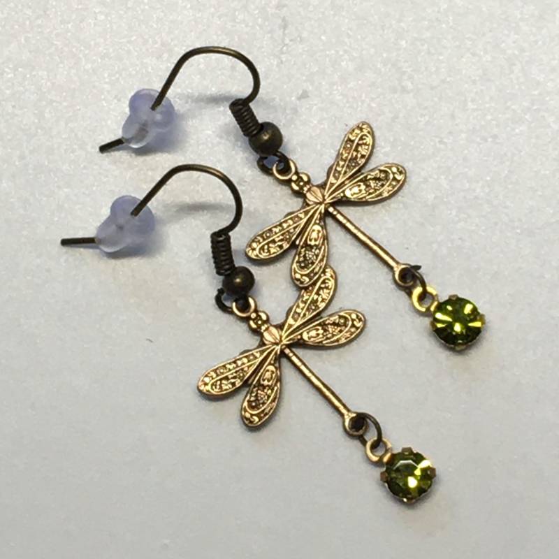 Vintage Style Strass Und Messing Libellen Ohrringe von rtistmary