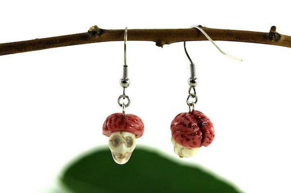 Gehirn Schädel Ohrringe, Zombie Schrullige Halloween Schmuck, Macabre Goth Grunge Creepy Schmuck Gehirn Schädel Ohrringe, Zombie Schrullige Halloween Schmuck, Macabre Goth Grunge Creepy Schmuck von rubipotamus