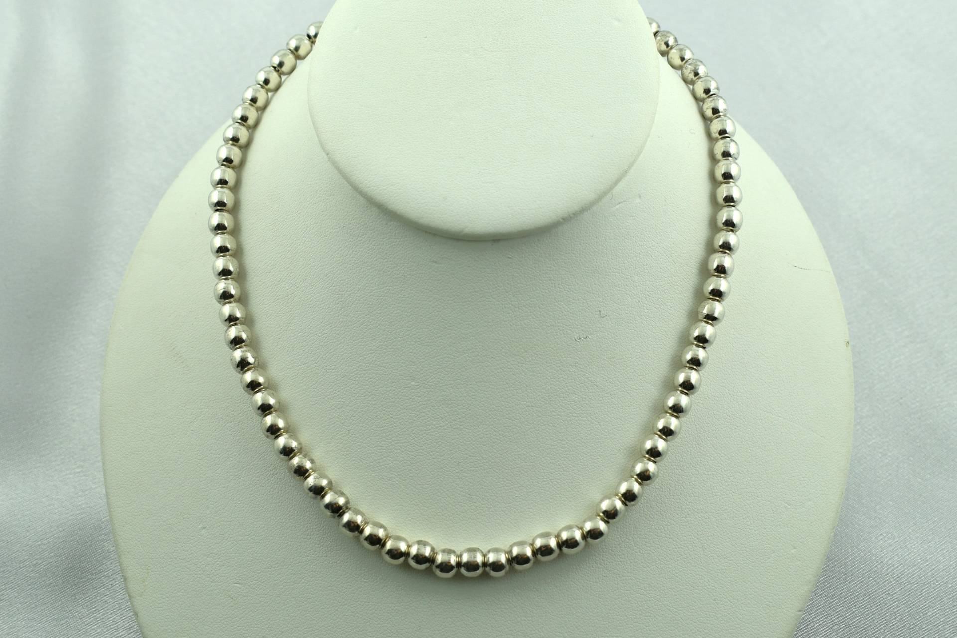 16 Zoll Handgemachte 6 Mm Hohle Runde Perle Sterling Silber Halskette Kostenloser Versand #taxco6-Bn3 von rubysvintagejewelry