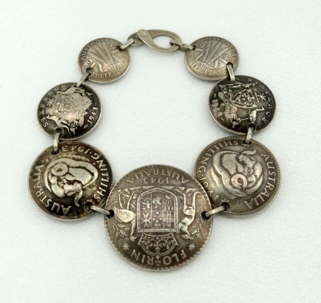 Antike Australien Graduierte Silber Münze Link Armband Kostenloser Versand #australia-lb4 von rubysvintagejewelry