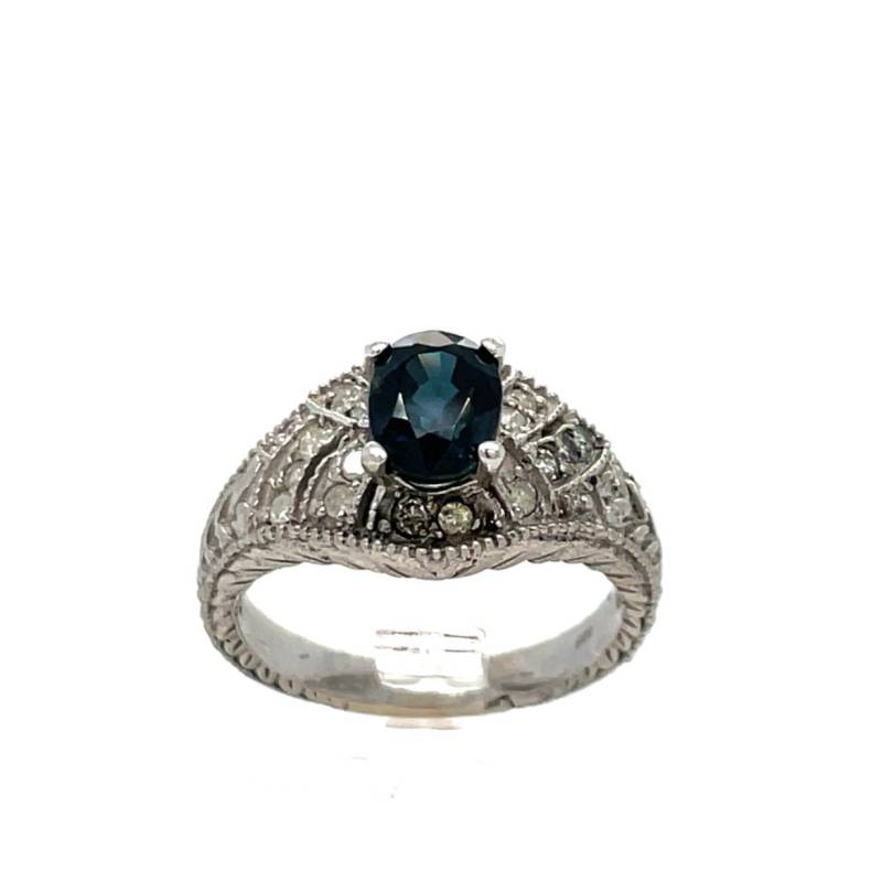 "Atemberaubende "Frozen" Diamanten Um A 1.64 Karat Mitternachtsblau Saphir in 10K Weißgold Ring Größe 6 1/4" #frznsd-Gr2 von rubysvintagejewelry