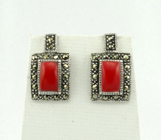 Auffällige Rote Jaspis Und Sterling Silber Ohrringe Versandkostenfrei #jasperm-Erg15 von rubysvintagejewelry