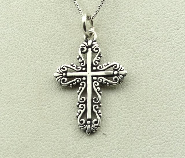 Detaillierter Und Zarter Kleiner Vintage Sterling Silber Kreuz Anhänger Kostenloser Versand 16" Kette Inklusive #del16-xp4 von rubysvintagejewelry