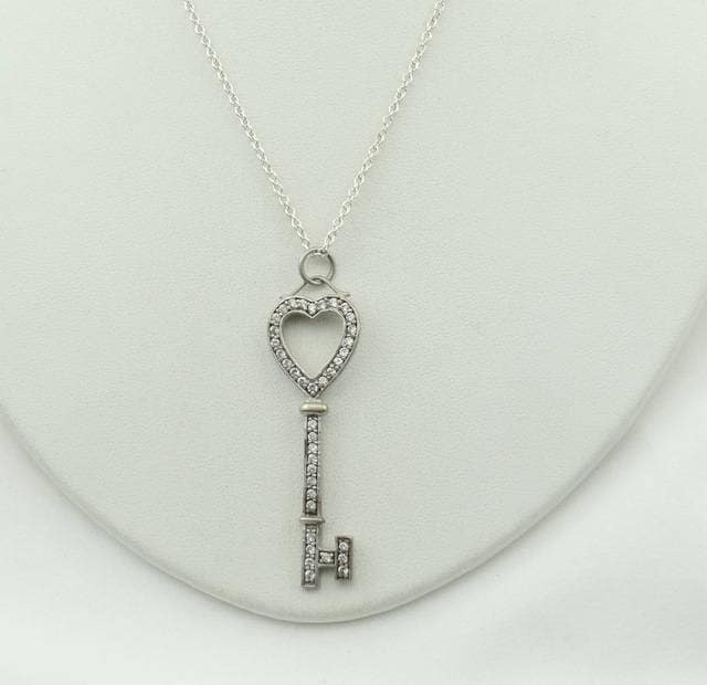 Die "Schlüssel Zu Ihrem Herzen" Vintage Sterling Silber Und Strass Schlüssel Anhänger Kostenloser Versand Mit 18" Kette #key-Spc9 von rubysvintagejewelry