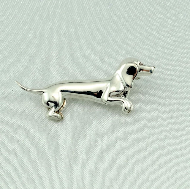 Doggone Niedliche Sterling Silber Dackel Weiner Dog Brosche. Kostenloser Versand #dachshund-Br4 von rubysvintagejewelry