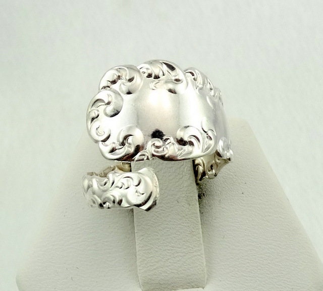 Echt Sterling Silber Löffel Ring Wirbel Muster Größenverstellbar 6 Versandkostenfrei #swl6-Sr10 von rubysvintagejewelry