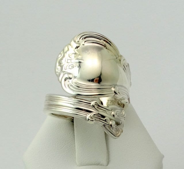 Echter Sterling Silber Löffel Ring Elegantes Muster Einstellbar Größe 9 3/4 #spr-E3-Spr3 von rubysvintagejewelry