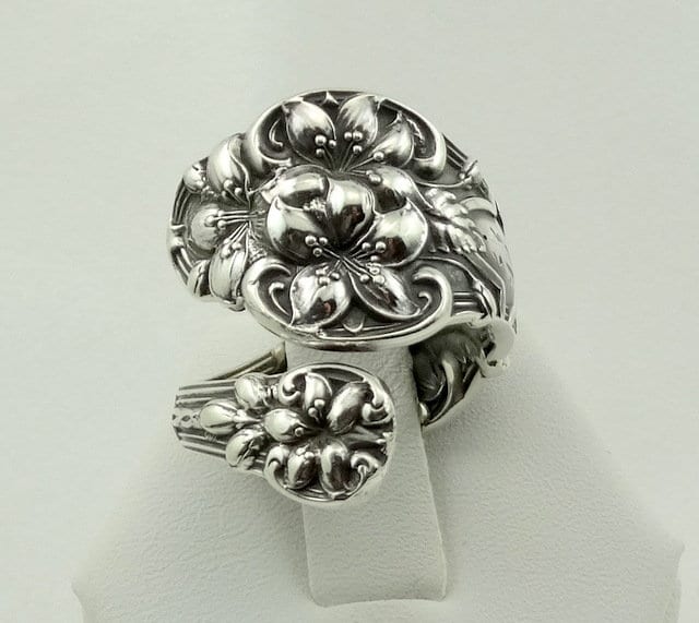 Echter Vintage Sterling Silber "Ballon Blume' Löffel Ring Einstellbar Größe 8 Kostenloser Versand #ballon-B5-Spr1 von rubysvintagejewelry