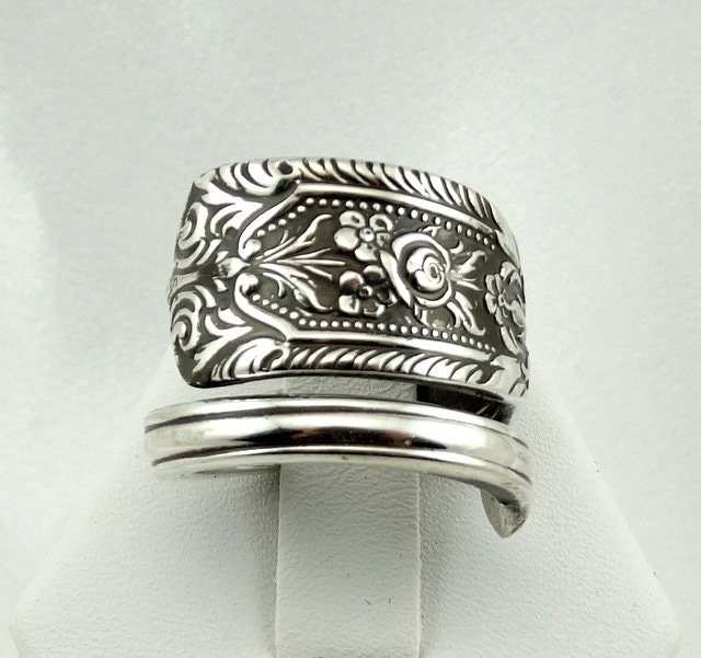 Echter Vintage Sterling Silber Blumen Löffel Ring Einstellbar Größe 7 1/4 Kostenloser Versand #bqte-A12-Spr8 von rubysvintagejewelry