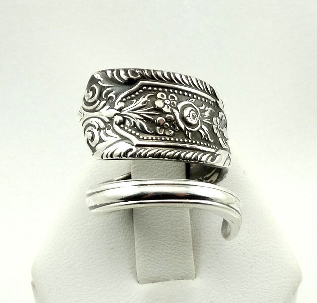 Echter Vintage Sterling Silber Blumen Löffel Ring Verstellbare Größe 6 1/2 Kostenloser Versand #westmorland-E4-Spr8 von rubysvintagejewelry