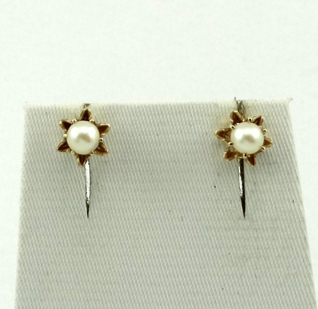 Edle 3, 5 Mm Perle 14K Gelbgold Schraubverschluss Ohrstecker Versandkostenfrei #prlsb-Erg8 von rubysvintagejewelry