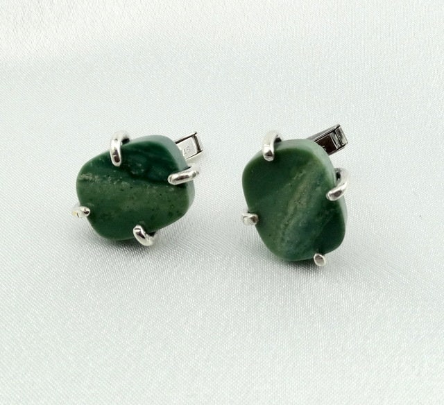 Edler Grüner Stein Und Manschettenknöpfe Aus Sterlingsilber. Kostenloser Versand #green-Cl1 von rubysvintagejewelry