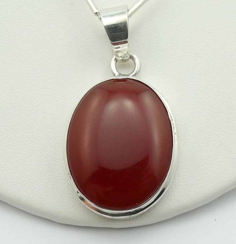Einfache Karneol Achat Sterling Silber Anhänger Und 16 Zoll Kette Kostenloser Versand #carcab-Spc1 von rubysvintagejewelry