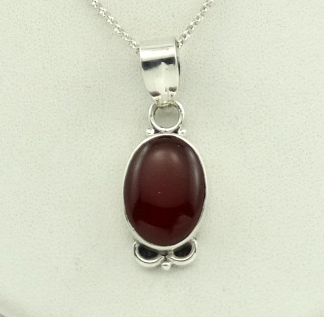 Einfache Karneol Achat Sterling Silber Anhänger Und 20 Zoll Kette Kostenloser Versand #car-Spc8 von rubysvintagejewelry