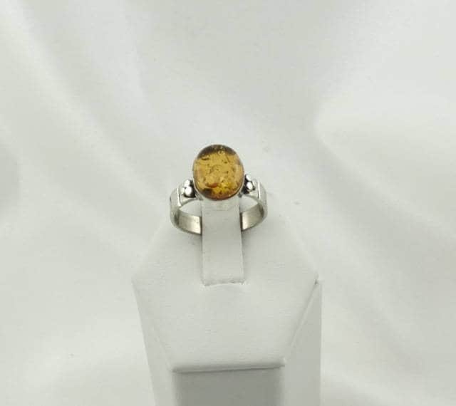 Einfache Vintage Golden Amber Cabochon Und Sterling Silber Ring Größe 6 Kostenloser Versand #boma-Sr2 von rubysvintagejewelry