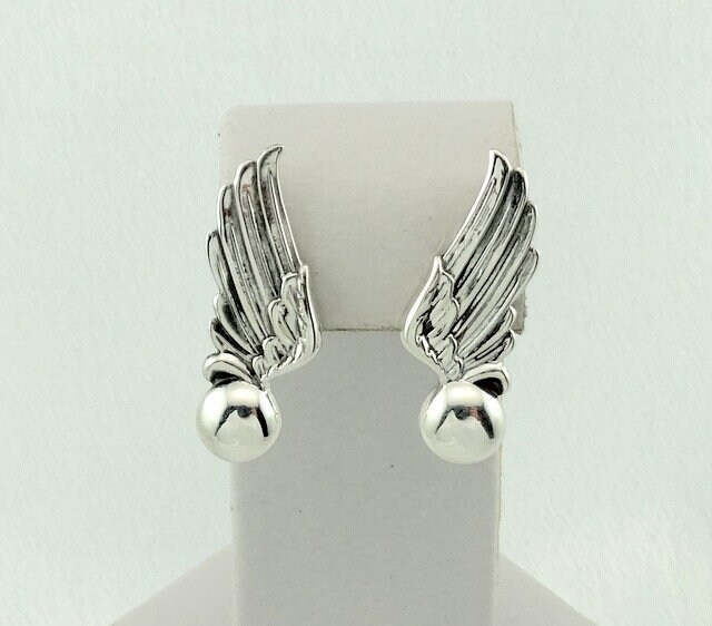 Einzigartige Vintage Sterling Silber Flügelförmige Schraubrücken Ohrringe Versandkostenfrei #wing-Erg18 von rubysvintagejewelry