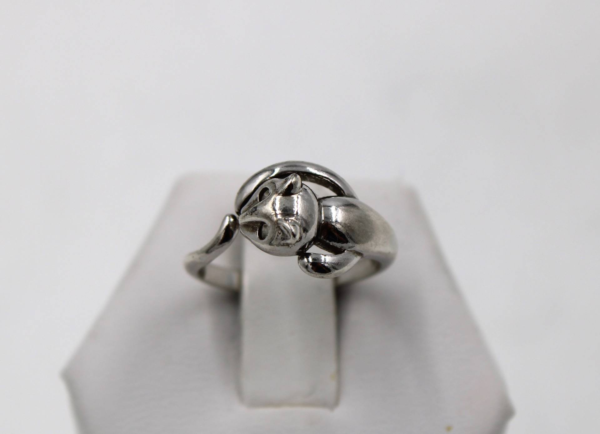 Einzigartige Vintage Sterling Silber Katze Mit Strass Augen Wickelring Größe 5 1/4 Versandkostenfrei #catwrp-Sr2 von rubysvintagejewelry