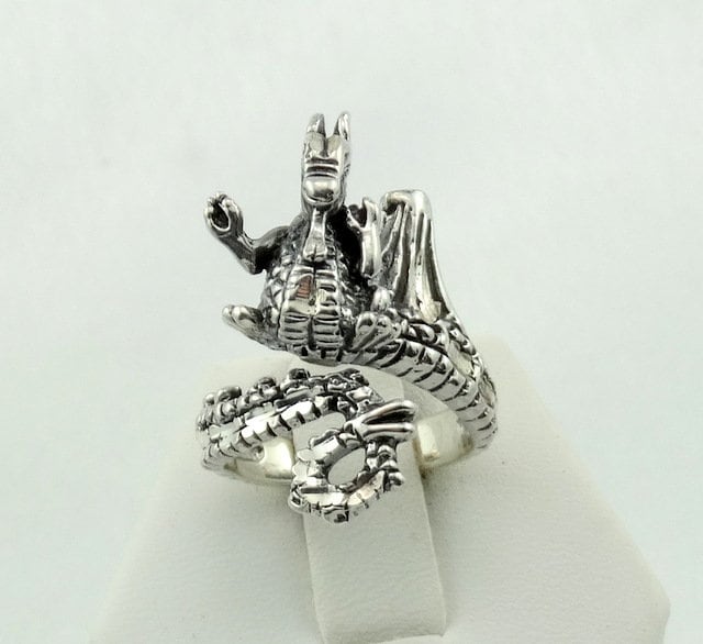 Einzigartiger Vintage Drache Sterling Silber Löffel Ring Einstellbar Größe 5 1/2 Kostenloser Versand #drgn-Sr1 von rubysvintagejewelry