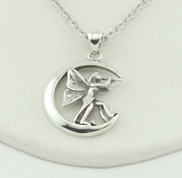 Fee Mond Sterling Silber Anhänger Kostenloser Versand 18" Kette Enthalten #fairy-Spc11 von rubysvintagejewelry