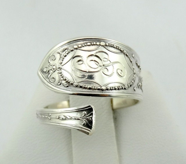 Gravierte Initialen ""C S"" Echte Vintage Handgemachte Sterling Silber Einstellbar Größe 6 3/4 Löffel Ring Kostenloser Versand" #csi-B9-Spr1 von rubysvintagejewelry