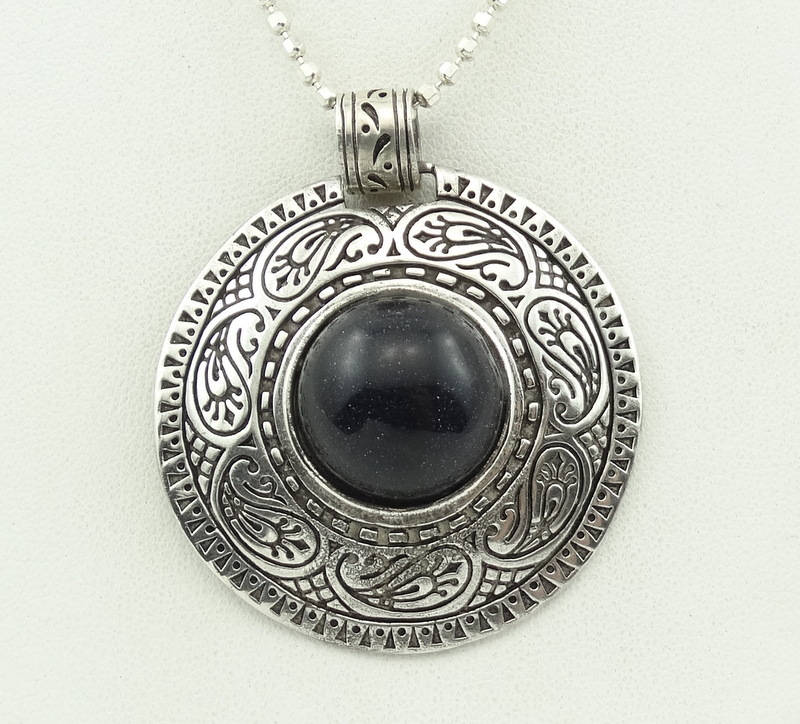 Große Blaue Goldstone Vintage Sterling Silber Anhänger Kostenloser Versand Extra Lange 40" Kette Enthalten #bluegold-Spc6 Große Blaue Goldstone Vintage Sterling Silber Anhänger Kostenloser Versand Extra Lange 40" Kette Enthalten #bluegold-Spc6 von rubysvintagejewelry