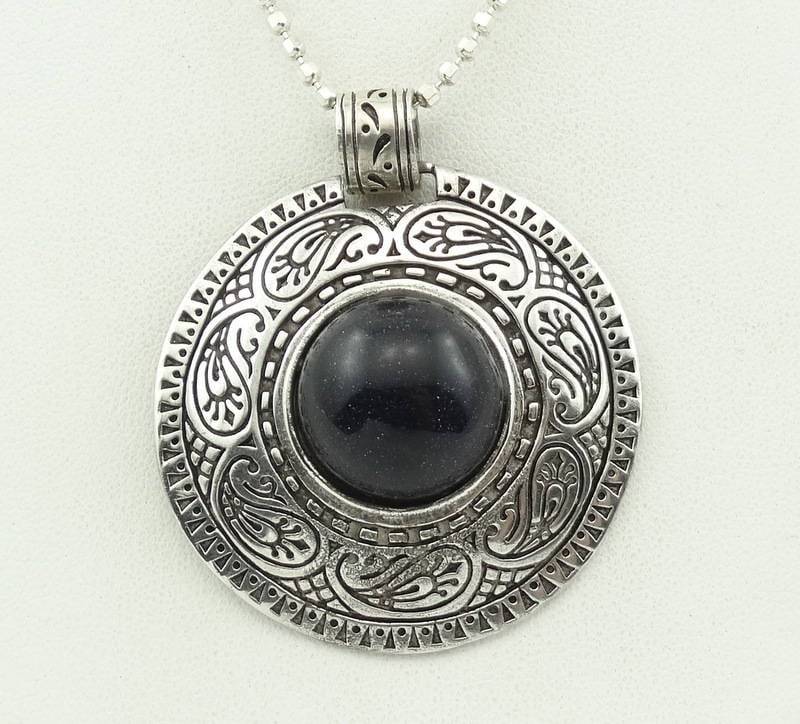 Große Blaue Goldstone Vintage Sterling Silber Anhänger Kostenloser Versand Extra Lange 40" Kette Enthalten #bluegold-Spc6 von rubysvintagejewelry