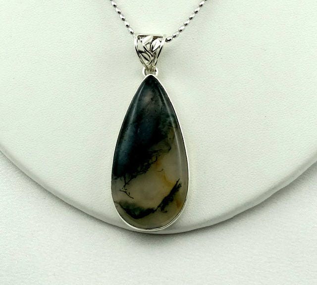 Große Grüne Moos Achat Cabochon in Einem Sterling Silber Anhänger. Kostenloser Versand Mit 20" Verstellbare Länge Kette #moss-Spc8 von rubysvintagejewelry
