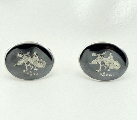 Große Vintage Thailand Emaille Und Sterling Silber Manschettenknöpfe Kostenloser Versand Hergestellt in Siam. #lgsiam-Cl1 Große Vintage Thailand Emaille Und Sterling Silber Manschettenknöpfe Kostenloser Versand Hergestellt in Siam. #lgsiam-Cl1 von rubysvintagejewelry