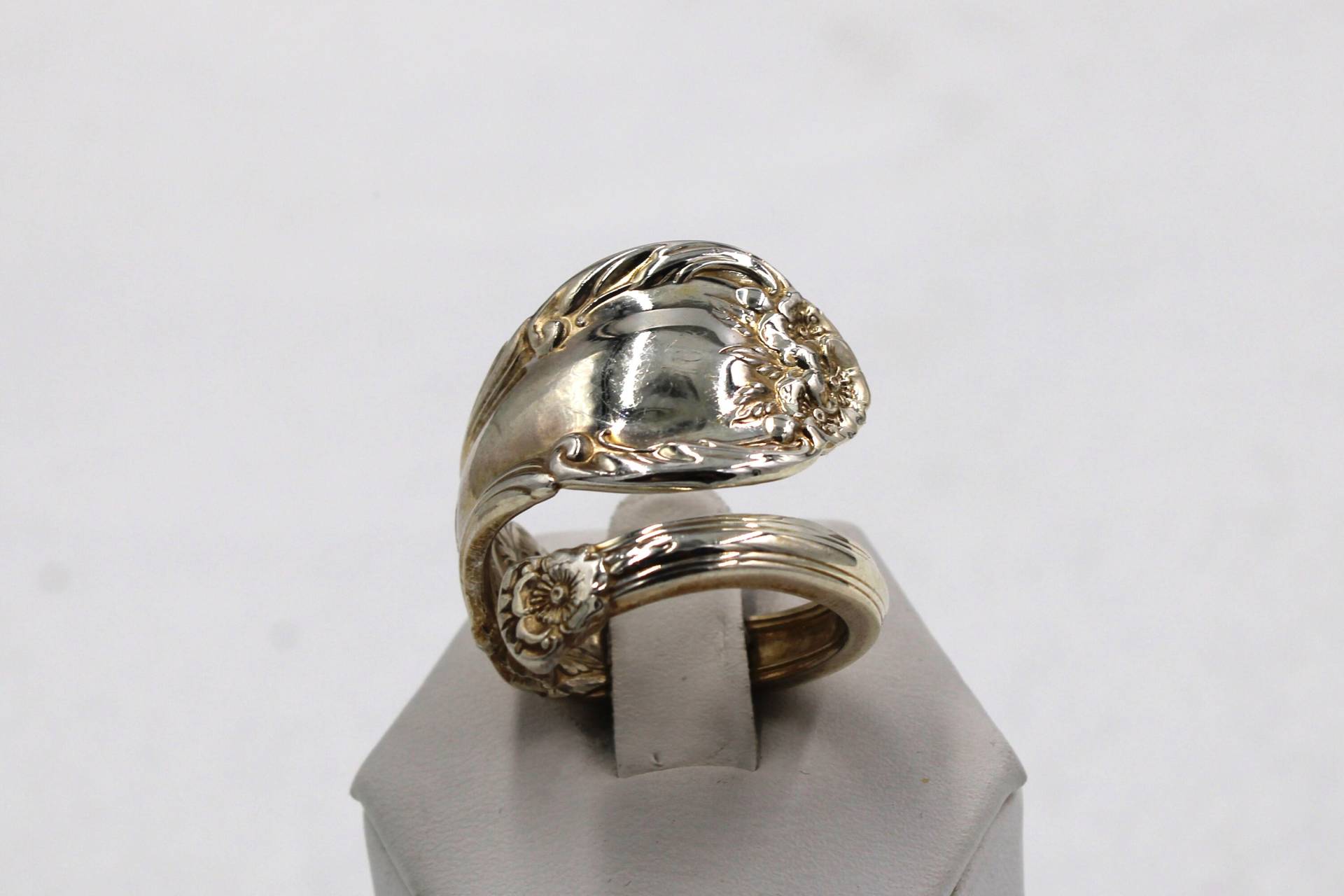 Großer Echter "Wild Rose" Vintage Handgemachter Sterling Silber Größenverstellbar 11 Löffel Ring Versandkostenfrei #wildrs-Sr20 von rubysvintagejewelry