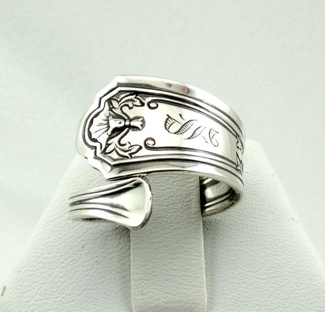 "Handgravierte "S" Initial Echt Vintage Sterling Silber Löffel Ring Kostenloser Versand" #ss-D11-Spr4 von rubysvintagejewelry