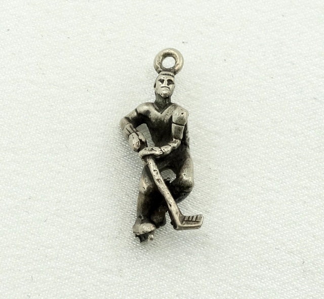 Hockey-Spieler Vintage Solid Sterling Charme Kostenloser Versand Hopl-cm12 von rubysvintagejewelry