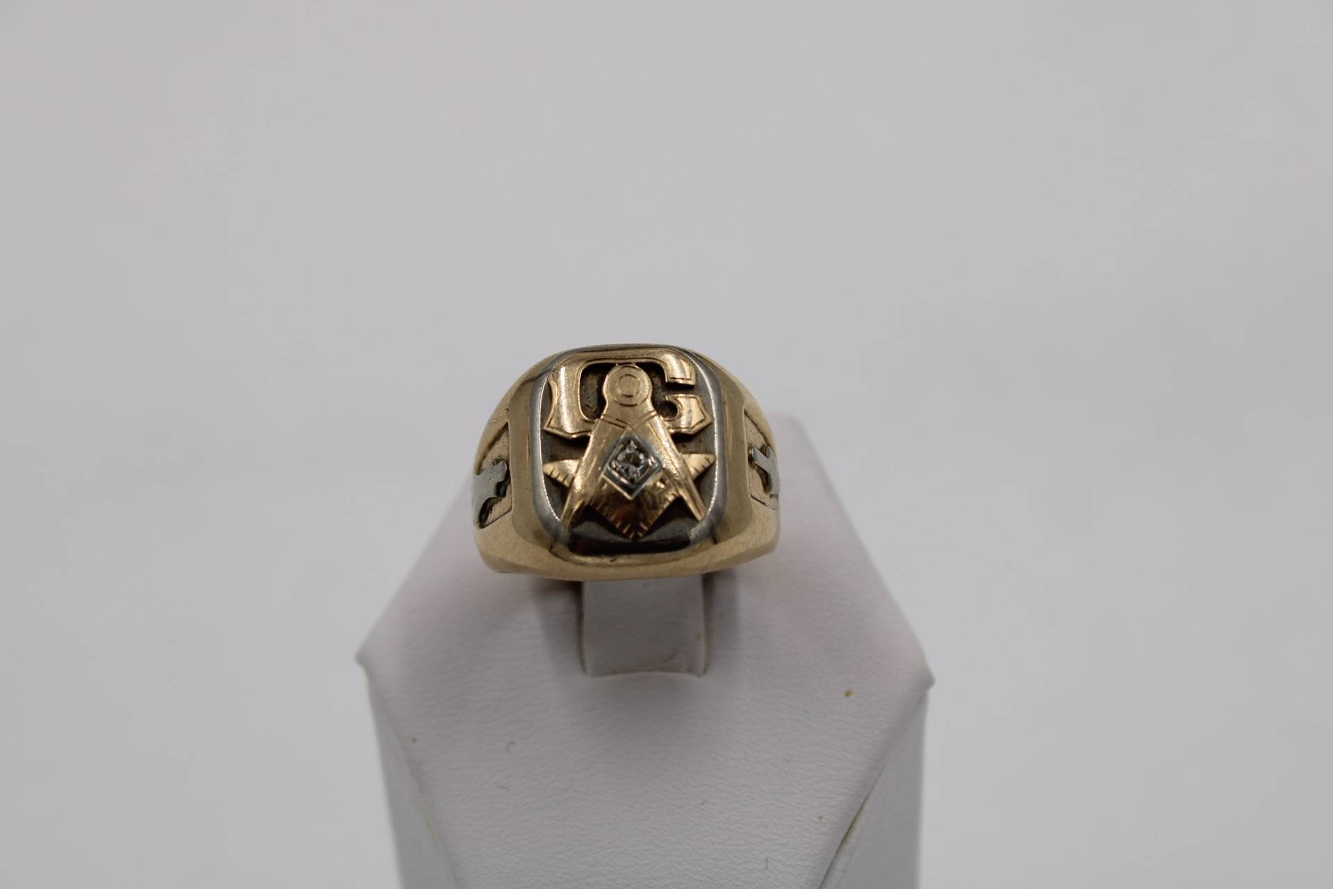 Hübscher Vintage 10K Gelbgold Freimaurer Ring Mit Diamant Kostenloser Versand Größe 7 1/2 #gmsn-Masr1 von rubysvintagejewelry