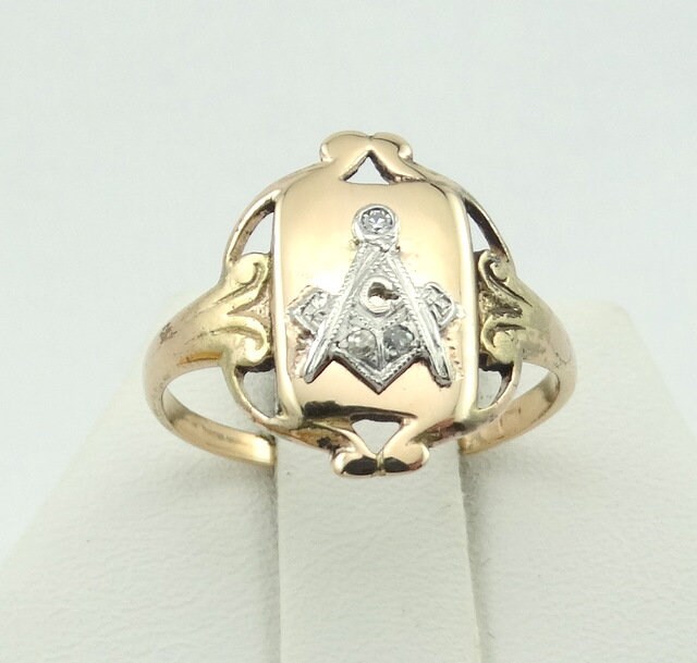 Hübscher Vintage Handgemachter Meister Mason Diamant Und 10K Gelbgold Pinky Ring Größe 6 3/4 Kostenloser Versand #675Mason-Masr1 von rubysvintagejewelry