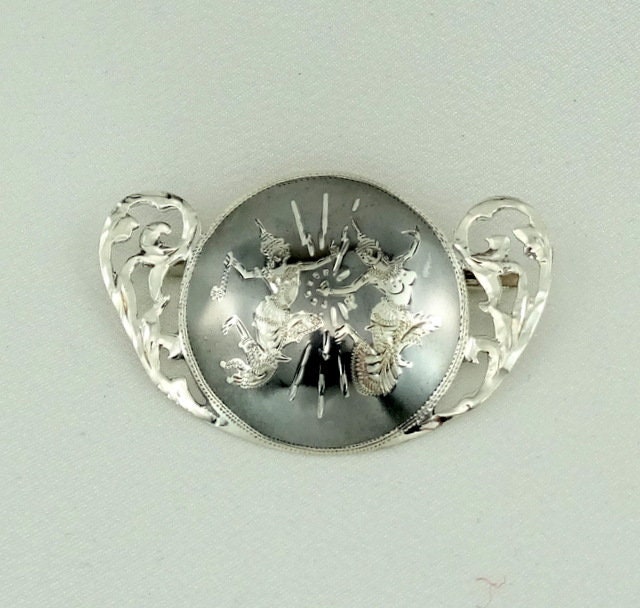 Jahrgang Anfang 1900 Ära Siam | Thailand Mann Und Frau Tänzer Sterling Silber Emaille Brosche Kostenloser Versand #pair-Br7 von rubysvintagejewelry