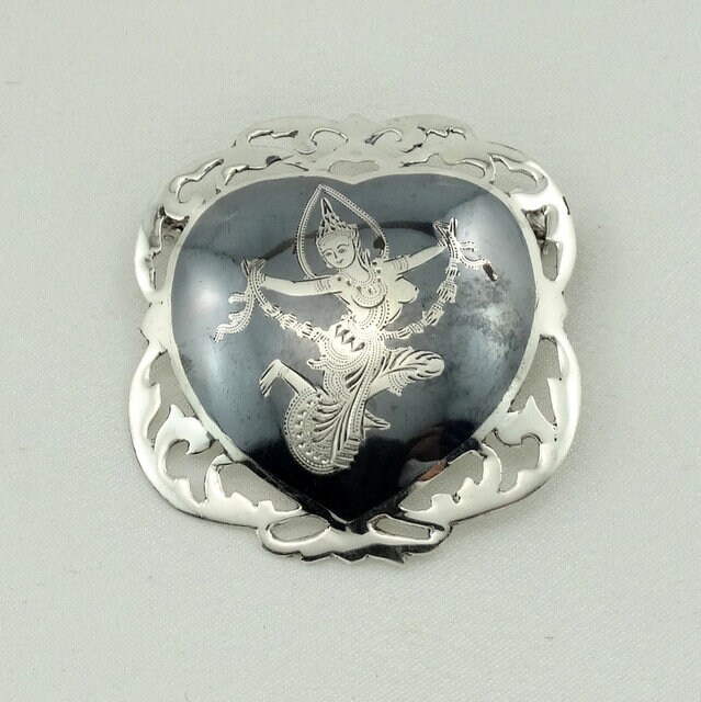 Jahrgang Anfang 1900 Ära Siam | Thailand Tänzer Sterling Silber Und Emaille Brosche Kostenloser Versand #amfarco-Br7 von rubysvintagejewelry